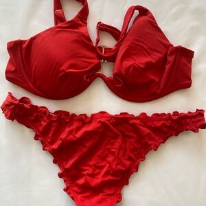 Shade & Shore Red Ruffle Bikini Set